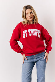 Red St Tropez Embroidered Slogan Sweatshirt