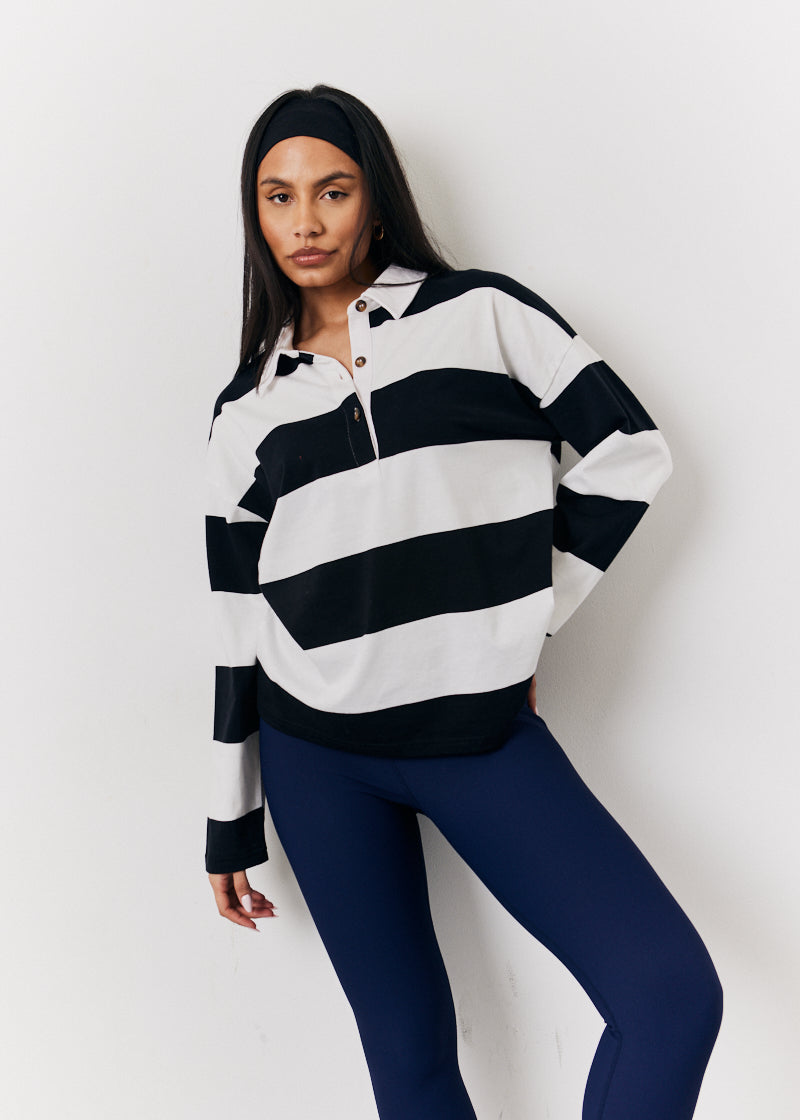 Black & White 90's Stripe Long Sleeve Rugby Shirt
