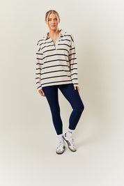Cream & Black 90's Stripe Long Sleeve Rugby Shirt