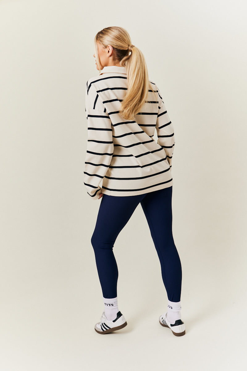 Cream & Black 90's Stripe Long Sleeve Rugby Shirt