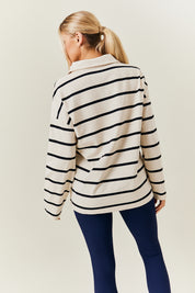 Cream & Black 90's Stripe Long Sleeve Rugby Shirt