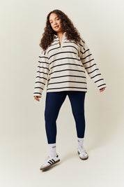 Cream & Black 90's Stripe Long Sleeve Rugby Shirt