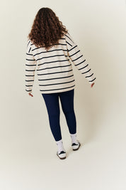 Cream & Black 90's Stripe Long Sleeve Rugby Shirt