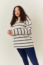 Cream & Black 90's Stripe Long Sleeve Rugby Shirt