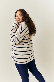 Cream & Black 90's Stripe Long Sleeve Rugby Shirt