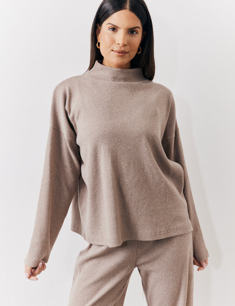 Brushed Rib High Neck Co Ord Top