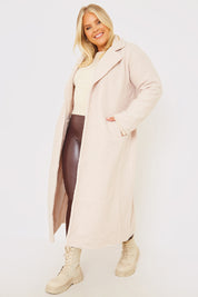 Textured Borg Longline Belted Coat