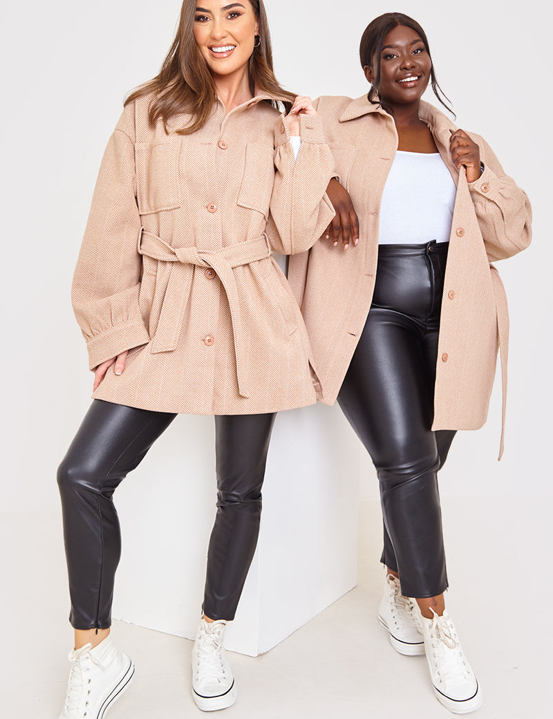 Herringbone Belted Shacket