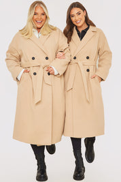 Faux Wool Belted Longline Coat