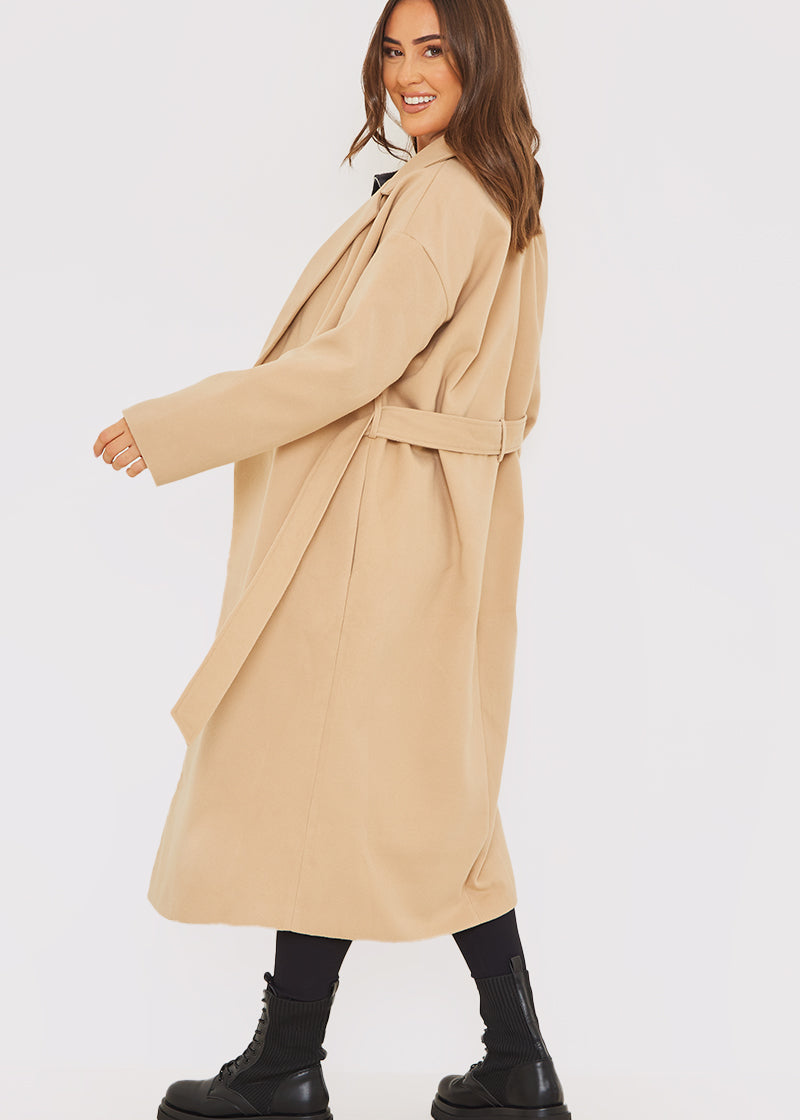 Faux Wool Belted Longline Coat