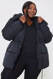 Short Puffer Drawstring Coat