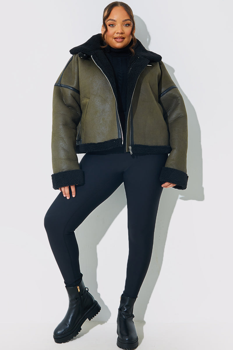 Contrast Borg Aviator Jacket