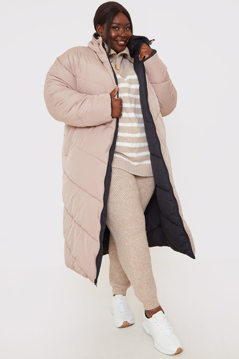 Recycled Chevron Reversible Maxi Puffer