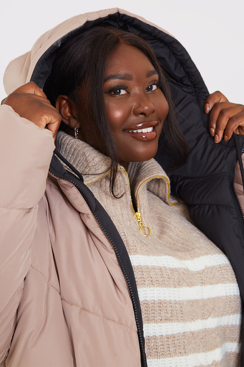Recycled Chevron Reversible Maxi Puffer