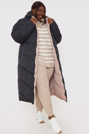 Recycled Chevron Reversible Maxi Puffer