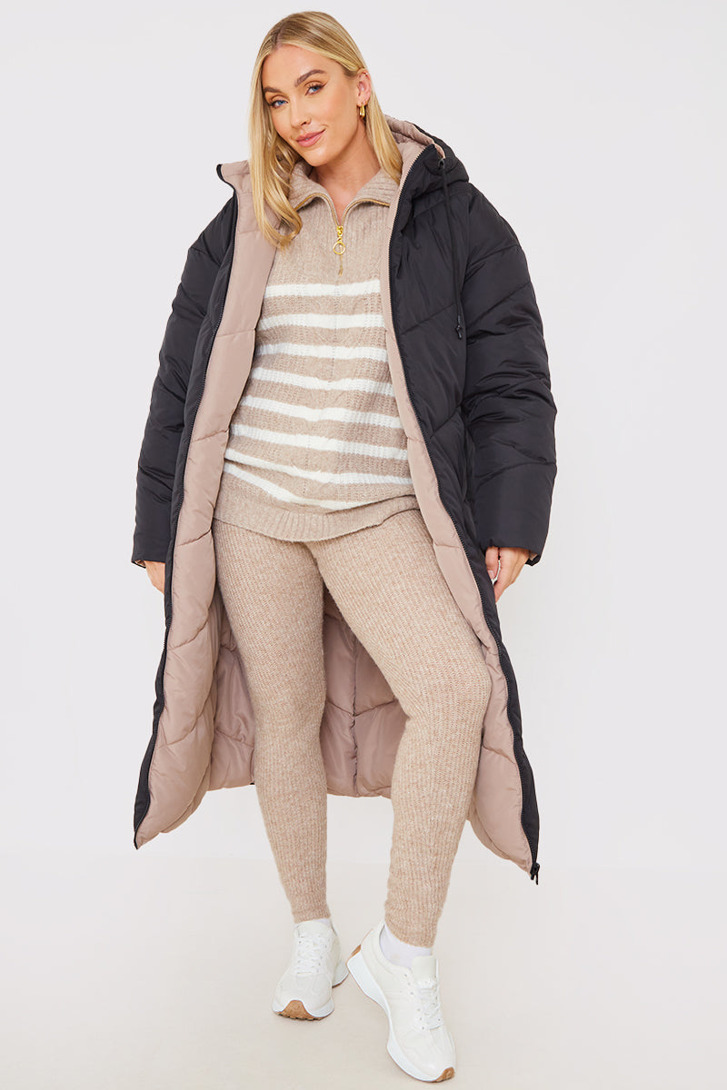 Recycled Chevron Reversible Maxi Puffer