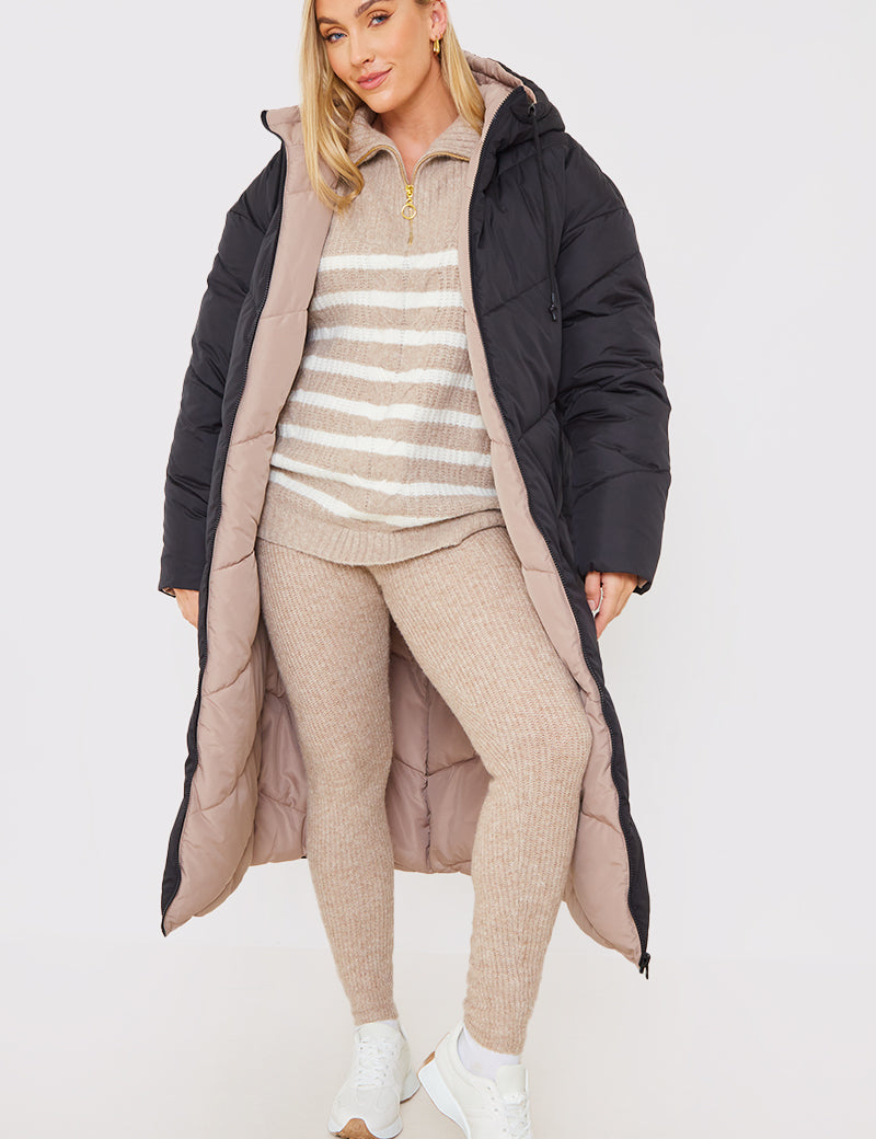 Reversible Hooded Longline Puffer Coat