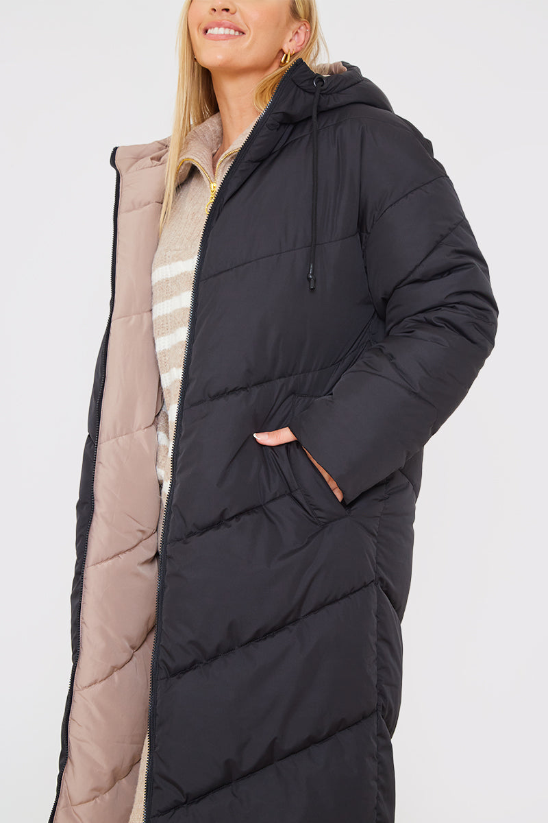 Recycled Chevron Reversible Maxi Puffer