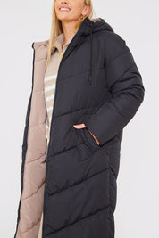 Recycled Chevron Reversible Maxi Puffer