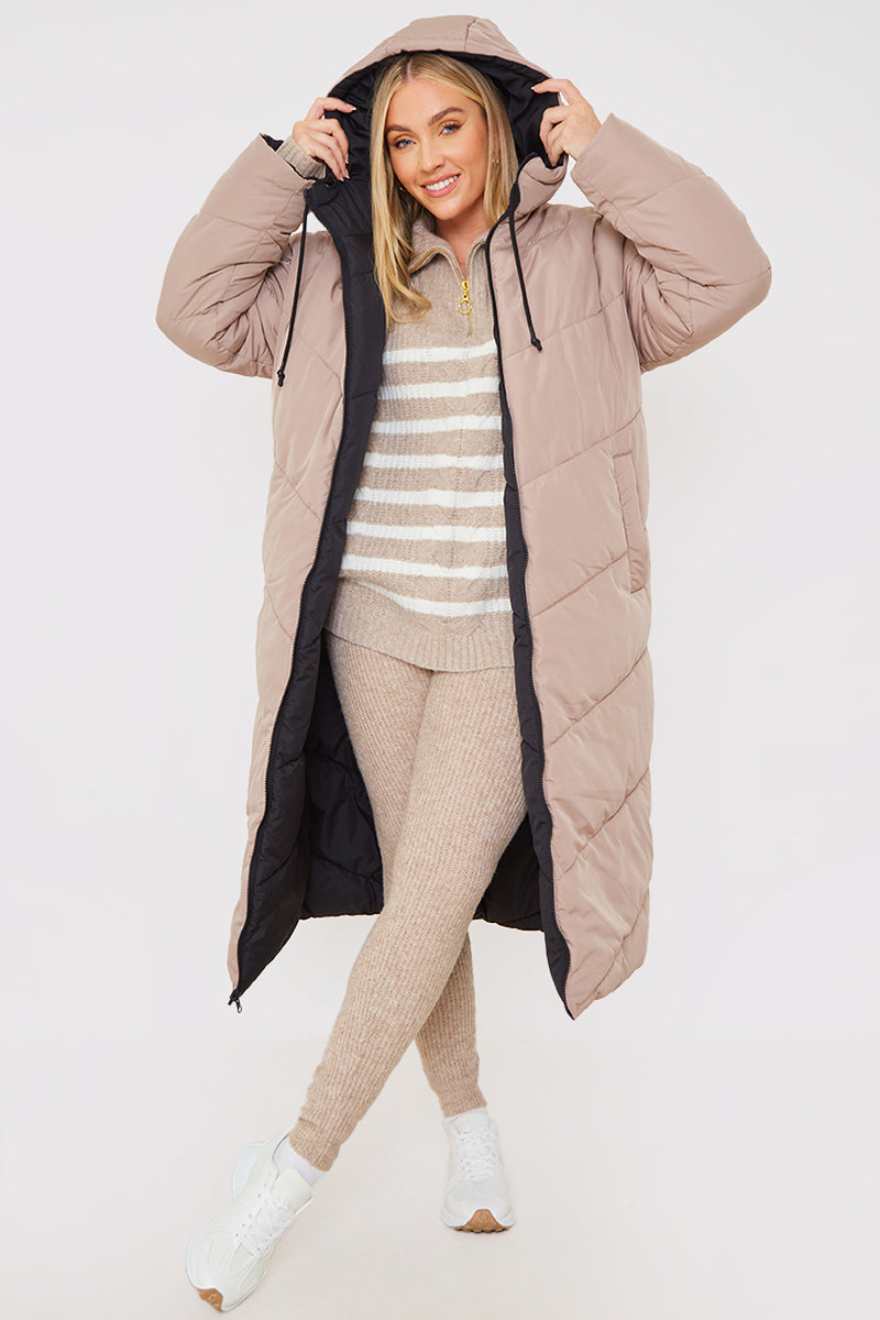 Recycled Chevron Reversible Maxi Puffer