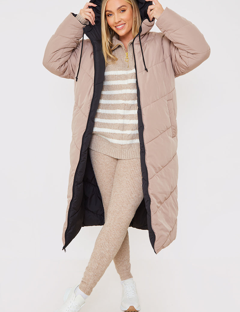 Reversible Hooded Longline Puffer Coat