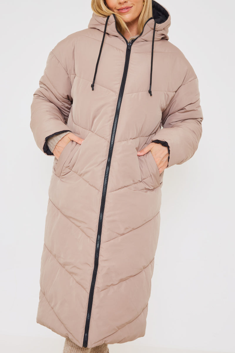 Recycled Chevron Reversible Maxi Puffer