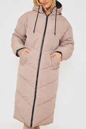 Recycled Chevron Reversible Maxi Puffer