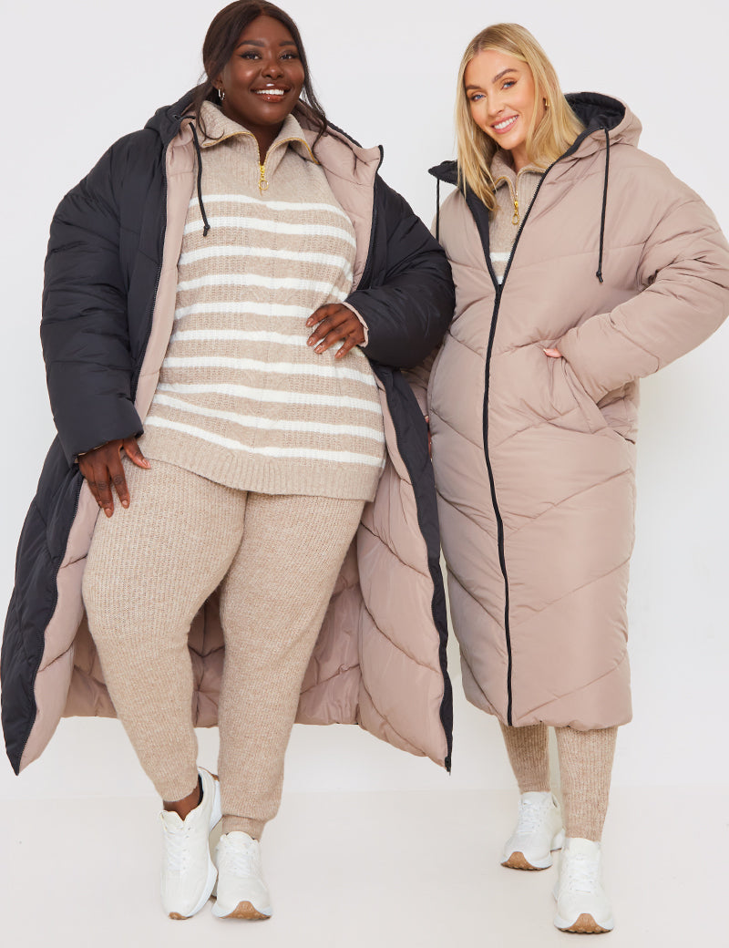 Recycled Chevron Reversible Maxi Puffer