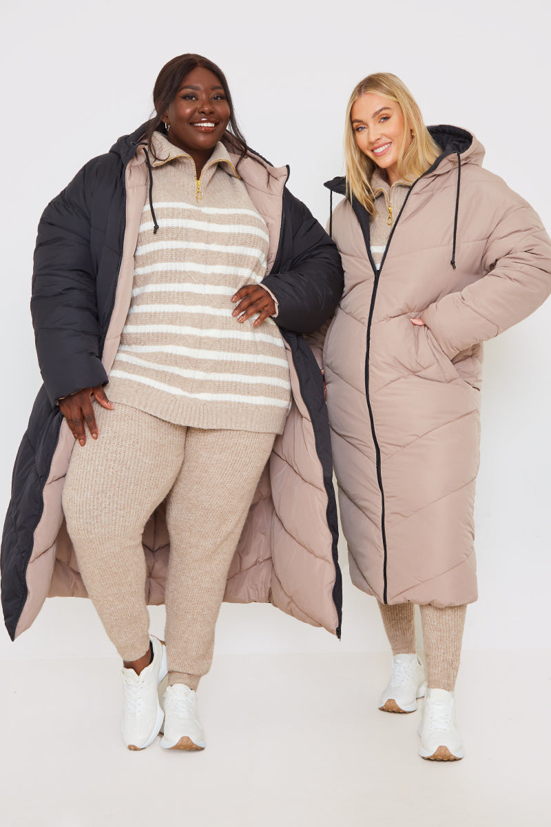 Recycled Chevron Reversible Maxi Puffer