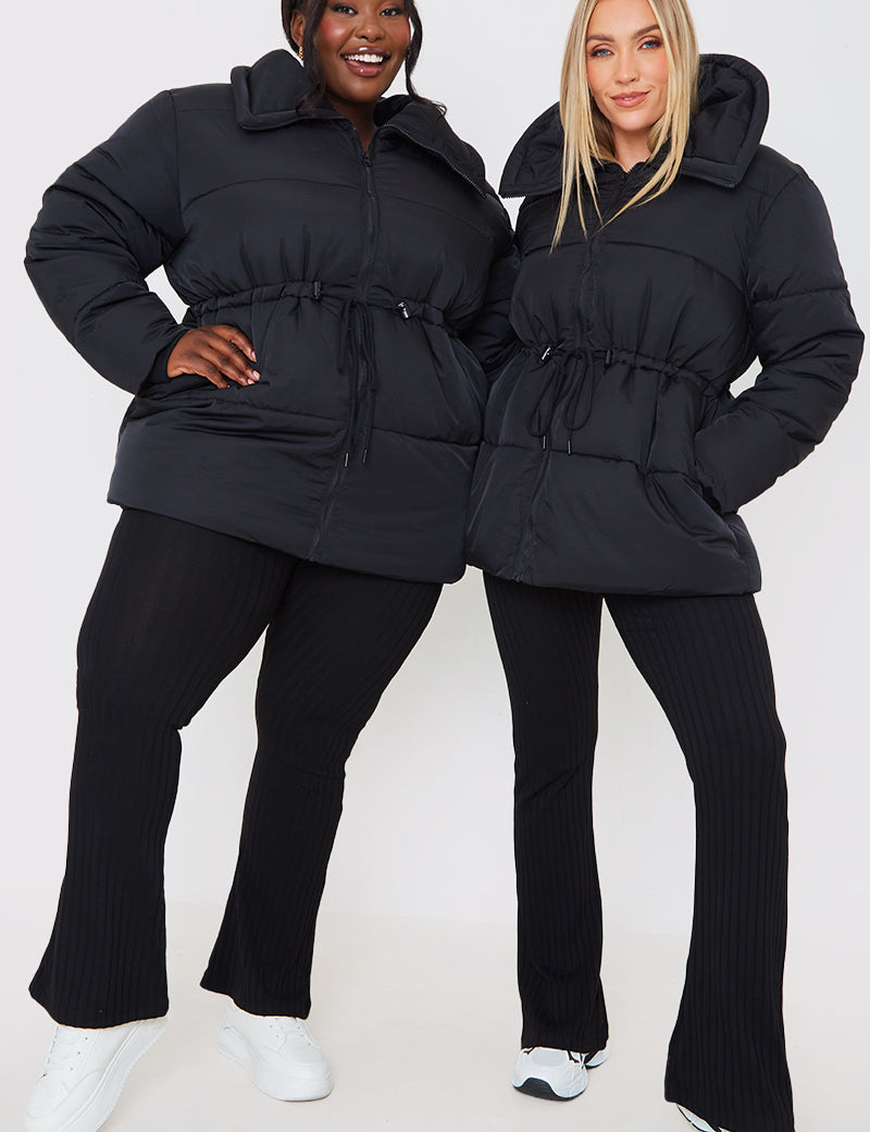 Short Puffer Drawstring Coat