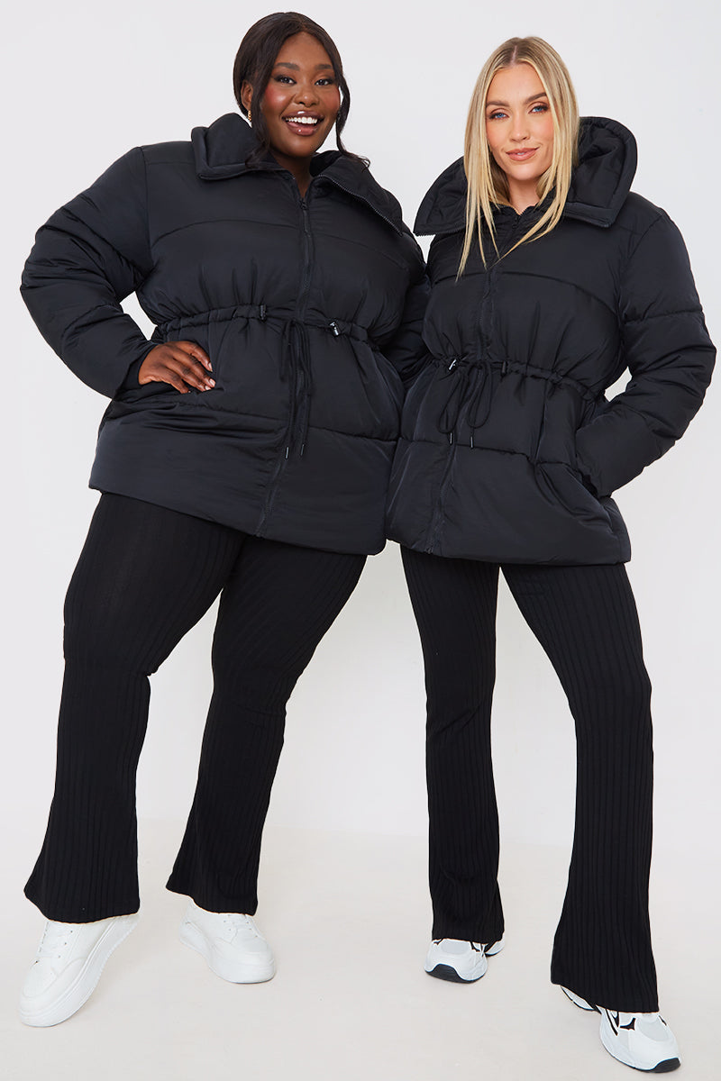 Short Puffer Drawstring Coat