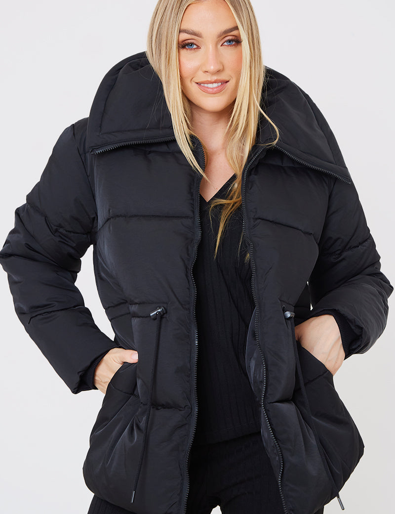 Short Puffer Drawstring Coat