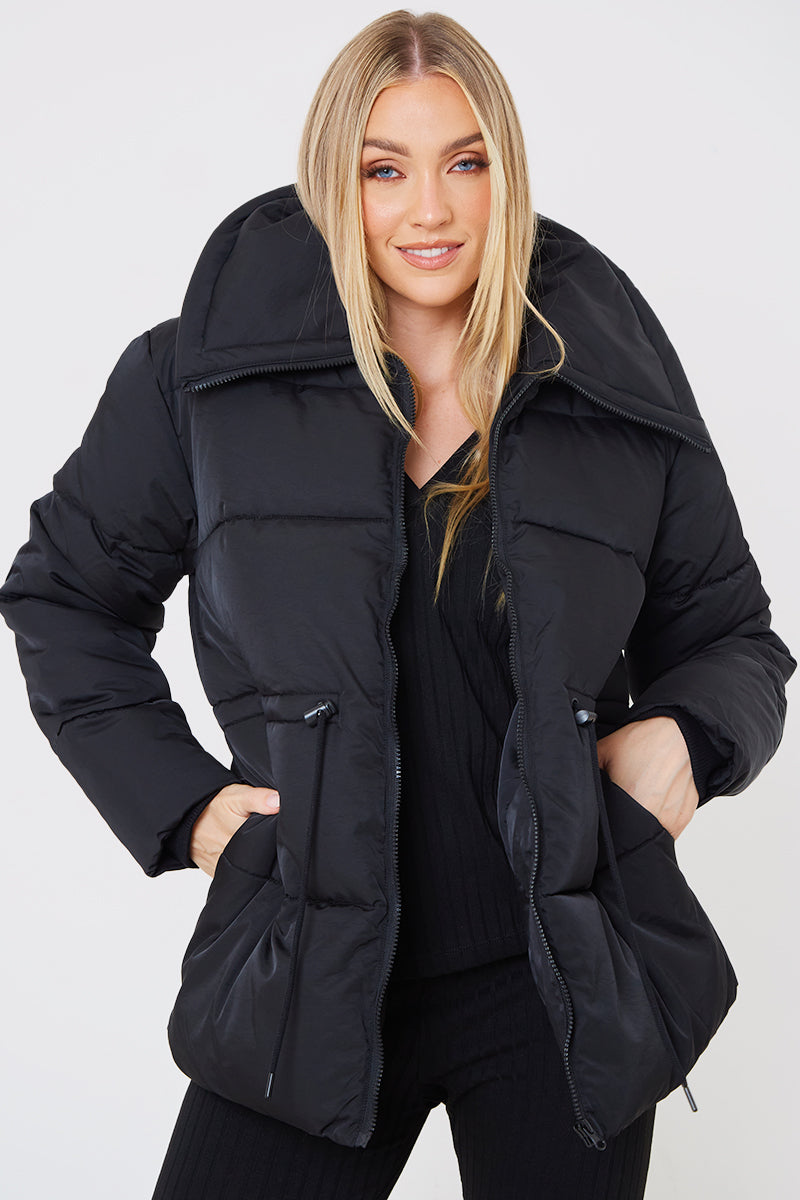 Short Puffer Drawstring Coat