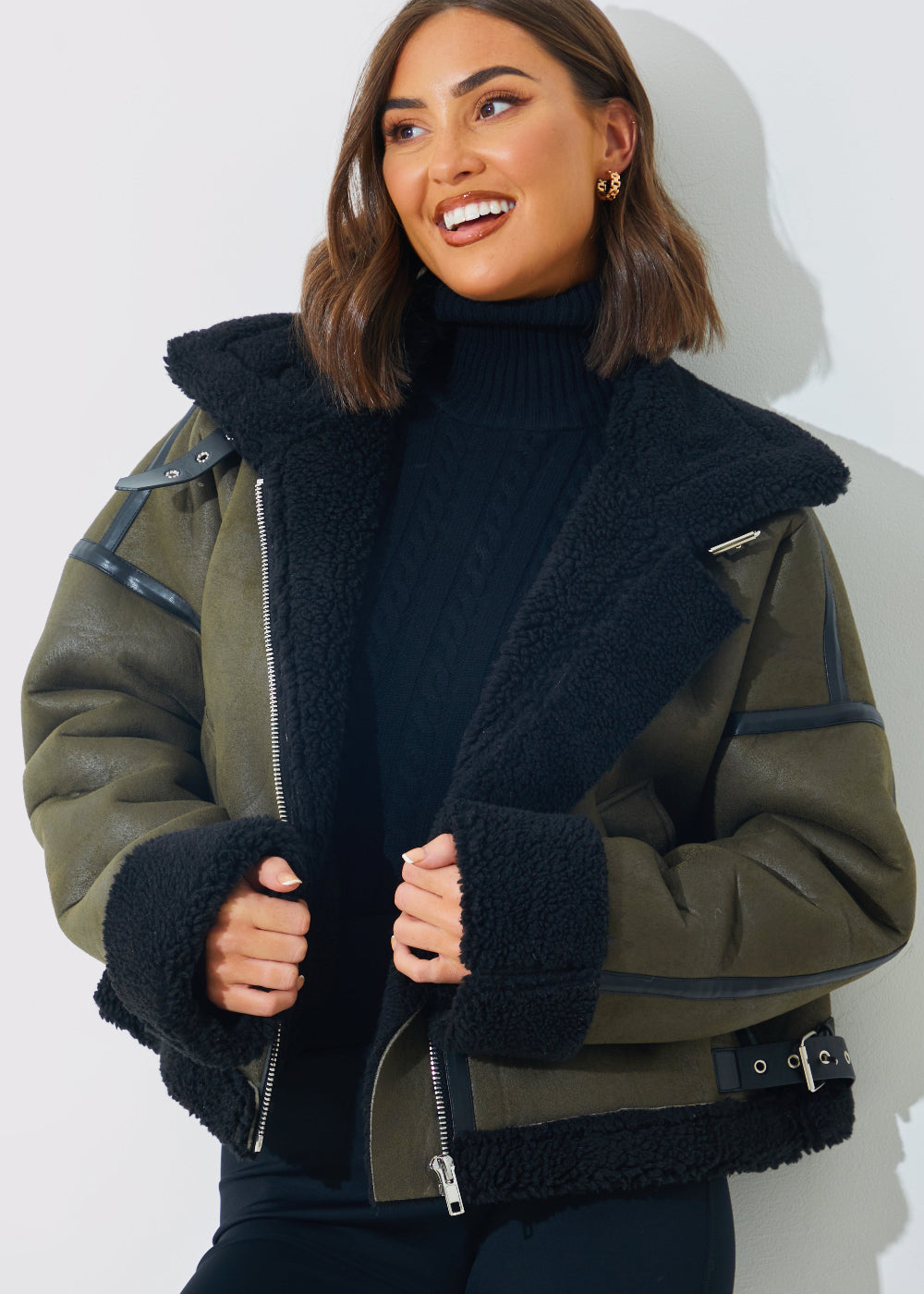 Contrast Borg Aviator Jacket