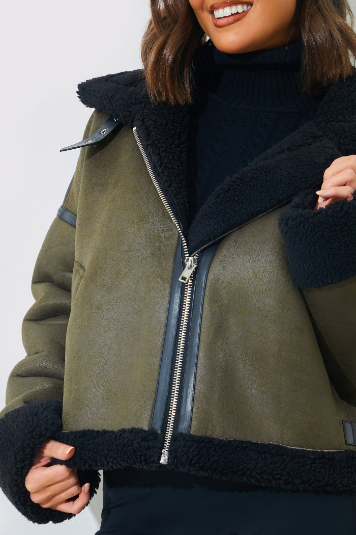 Contrast Borg Aviator Jacket
