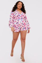 Floral Print Twist Front Balloon Sleeve Playsuit