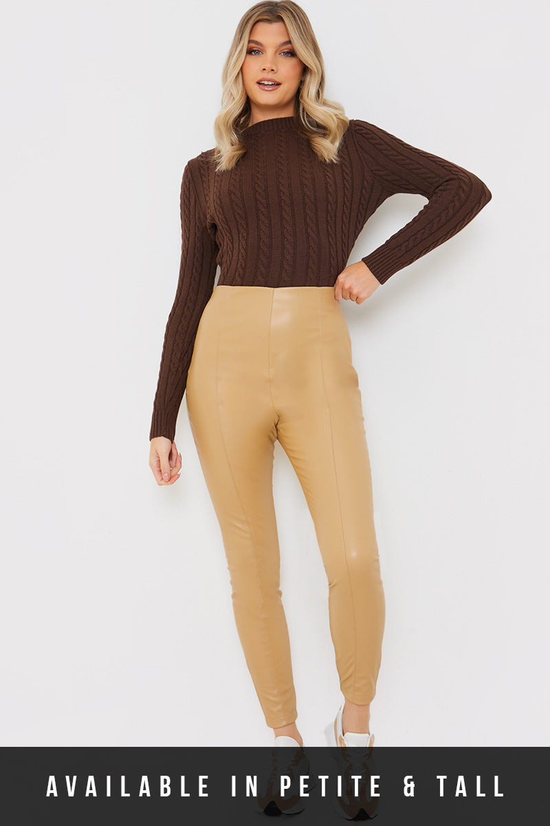 Leather Look Leggings Elasticated Waist