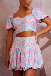 Floral Puffball Hem Mini Skirt
