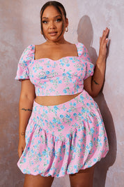 Floral Puffball Hem Mini Skirt