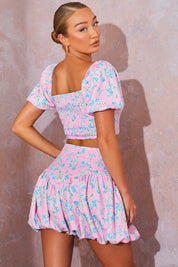 Floral Puffball Hem Mini Skirt
