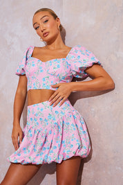 Floral Puffball Hem Mini Skirt