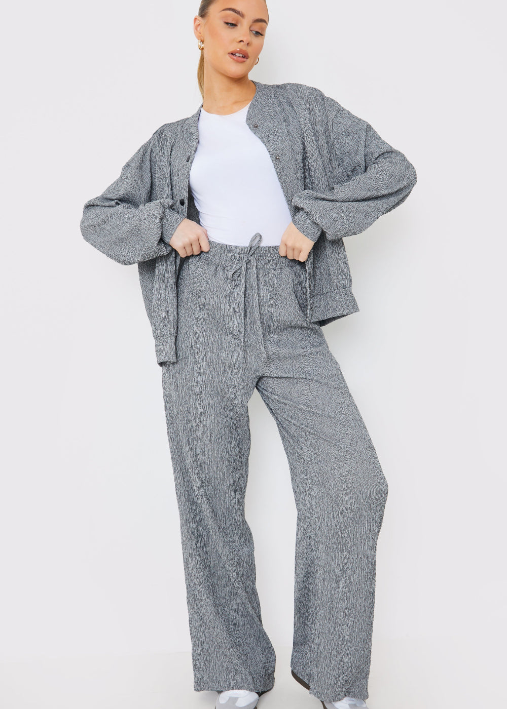 Textured Wide Leg Trousers