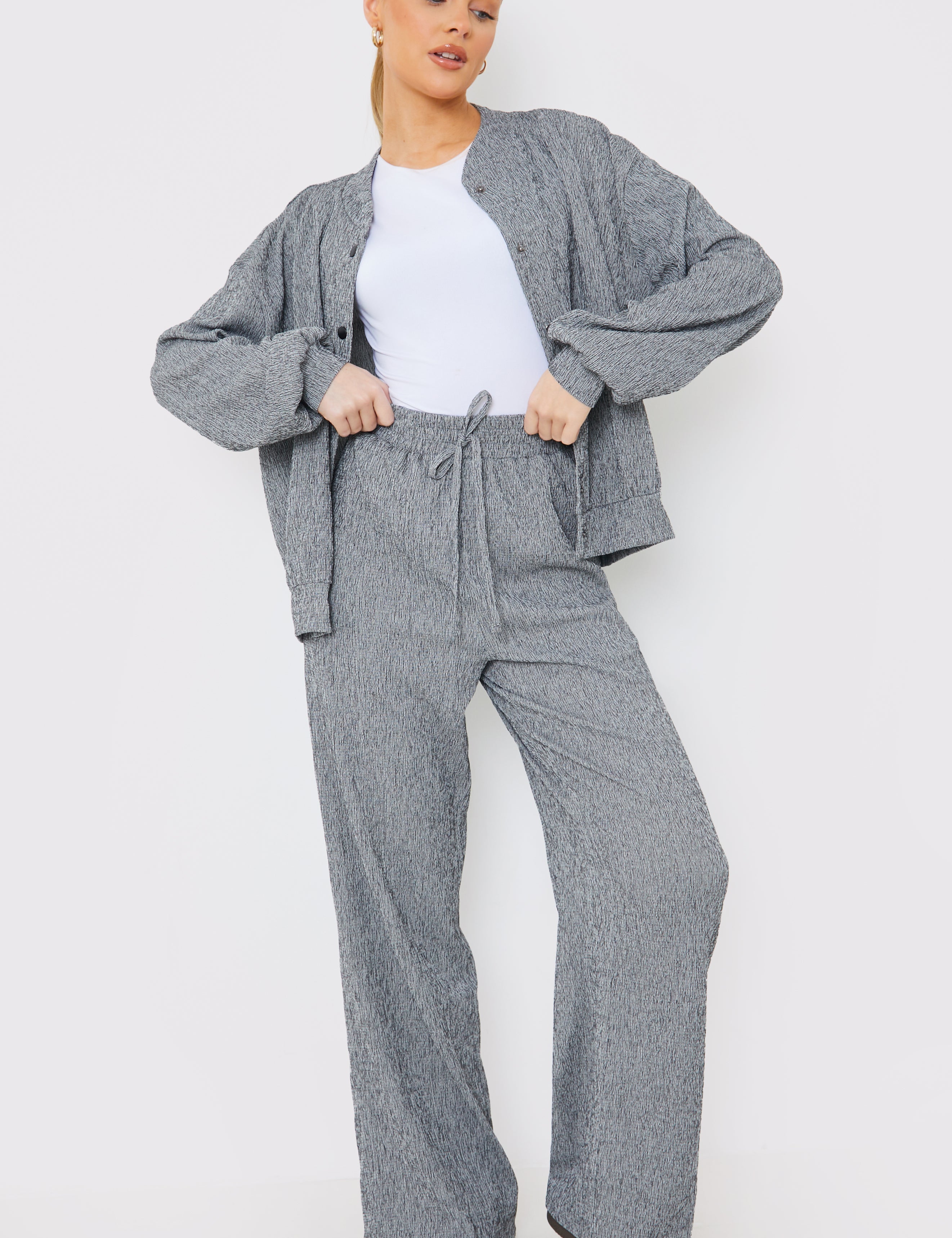 Textured Wide Leg Trousers