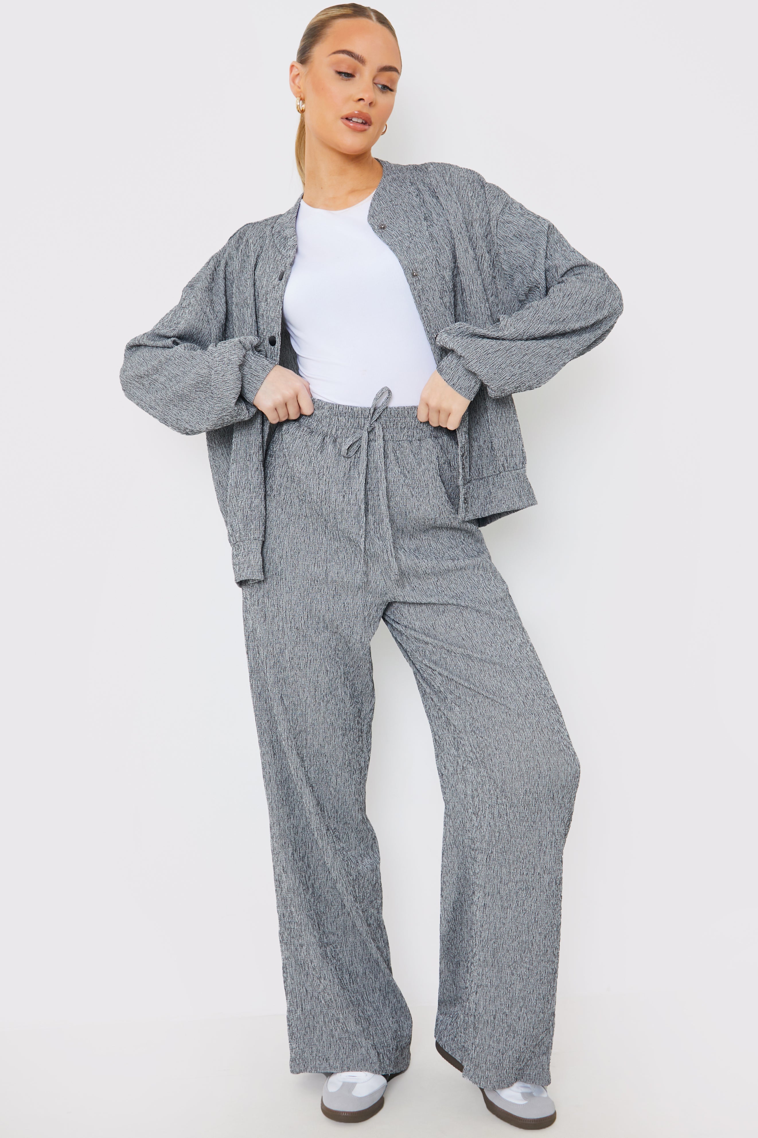 Textured Wide Leg Trousers