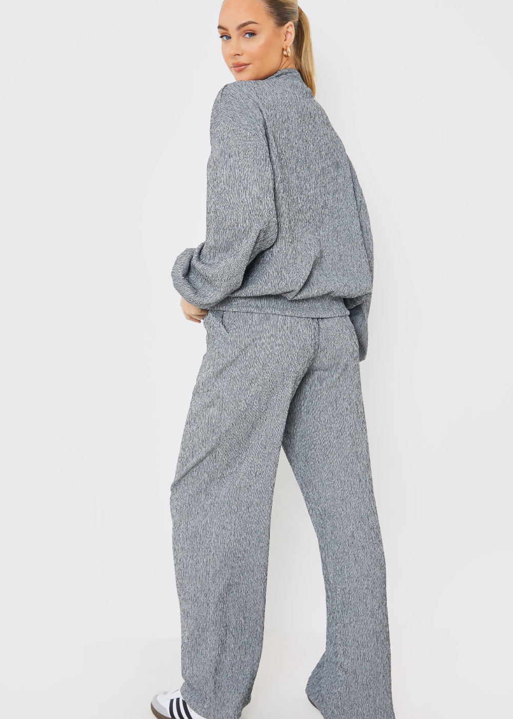 Textured Wide Leg Trousers