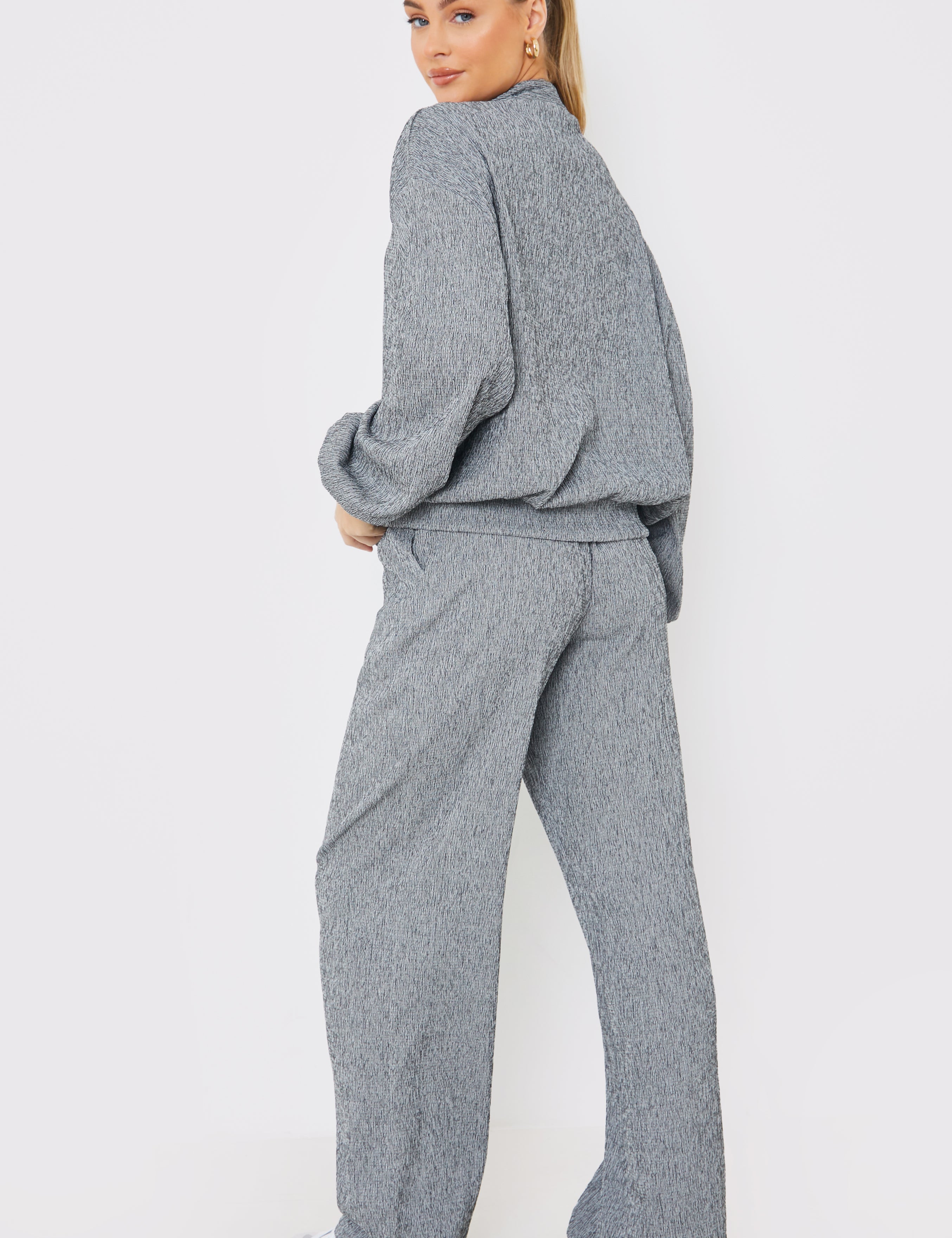 Textured Wide Leg Trousers