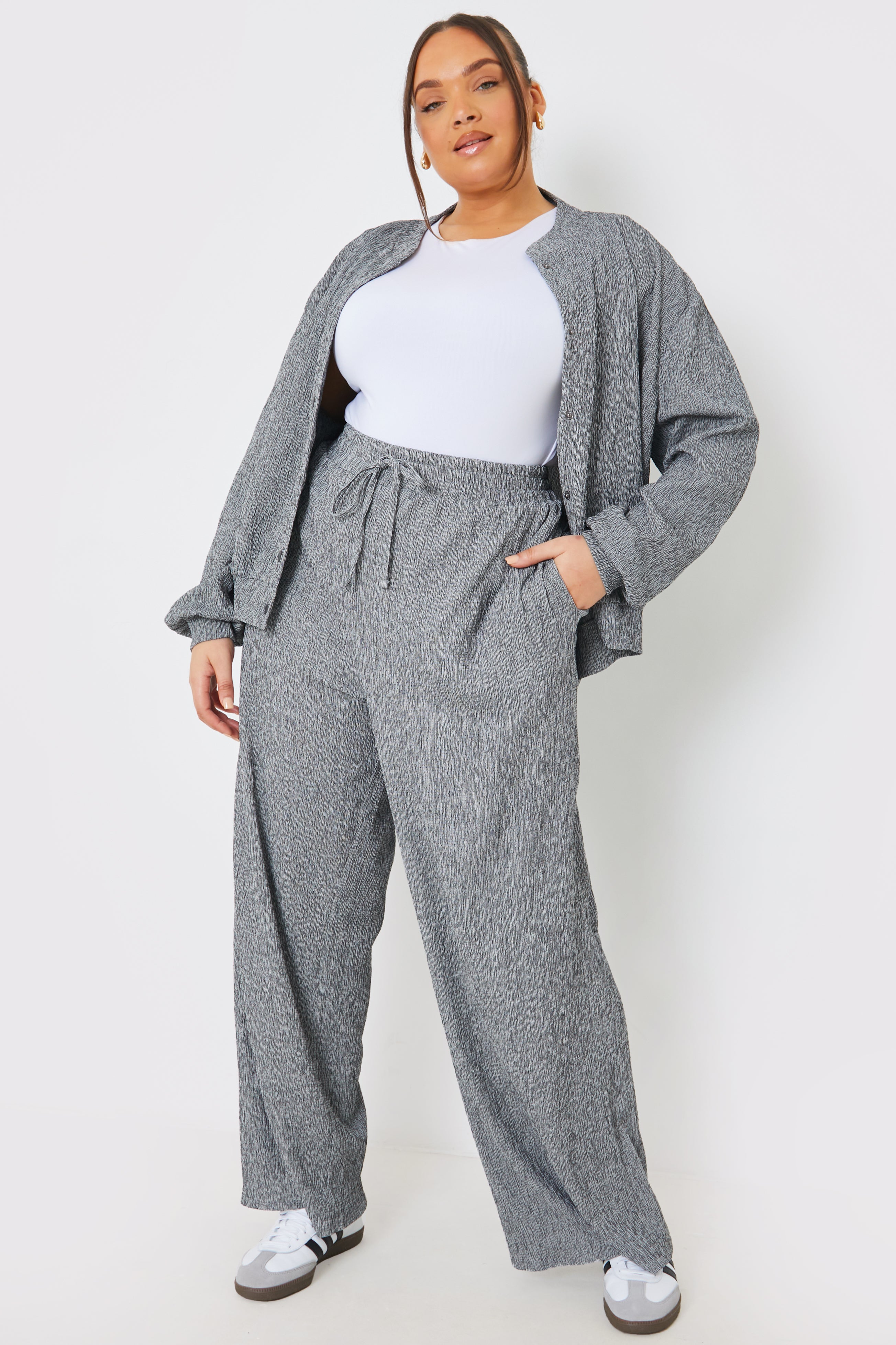 Textured Wide Leg Trousers