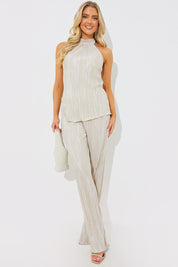 Plisse Wide Leg Trousers
