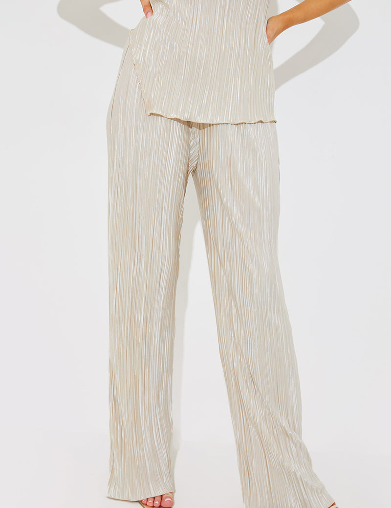 Plisse Wide Leg Trousers