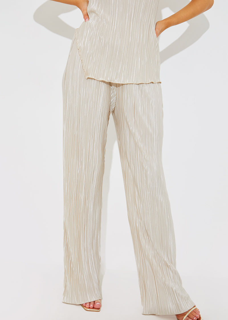 Plisse Wide Leg Trousers